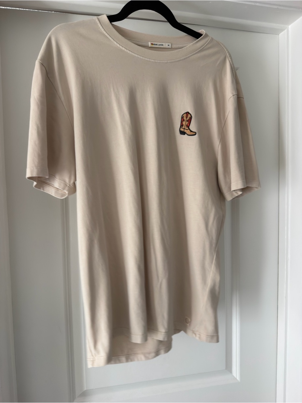 Custom Marine Layer Unisex Cream Short Sleeve Graphic Tee with Boot Patch